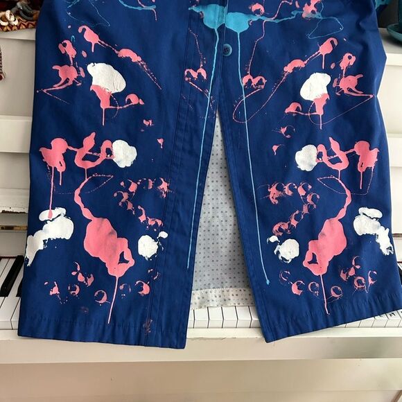 Vintage London Towne Navy Painted Trench with Pink and Green Accents 10M - Picture 8 of 15